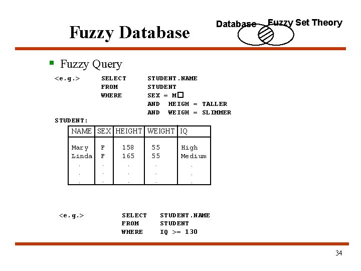 Fuzzy Database Fuzzy Set Theory § Fuzzy Query <e. g. > SELECT FROM WHERE Fuzzy Database Fuzzy Set Theory § Fuzzy Query <e. g. > SELECT FROM WHERE
