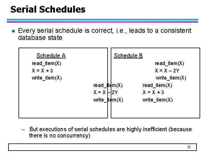 Serial Schedules l Every serial schedule is correct, i. e. , leads to a