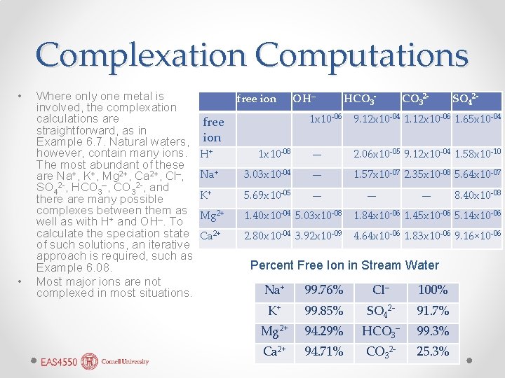 Complexation Computations • • Where only one metal is involved, the complexation calculations are