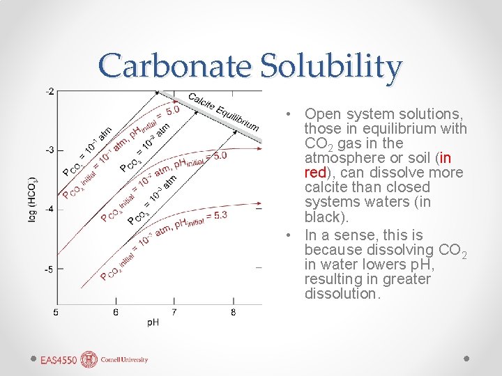 Carbonate Solubility • Open system solutions, those in equilibrium with CO 2 gas in