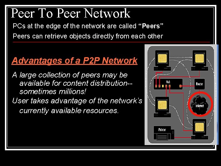 Peer To Peer Network PCs at the edge of the network are called “Peers”
