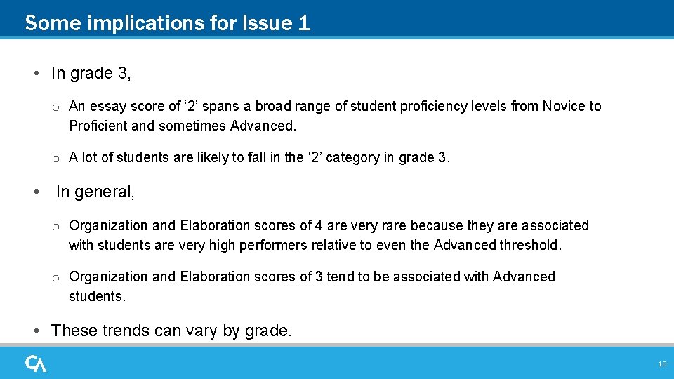 Some implications for Issue 1 • In grade 3, o An essay score of