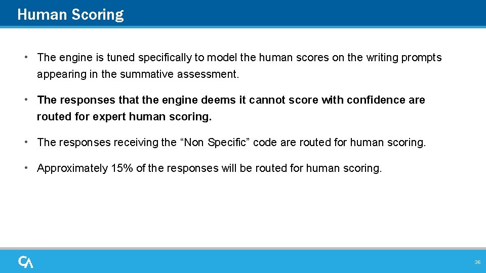 Human Scoring • The engine is tuned specifically to model the human scores on