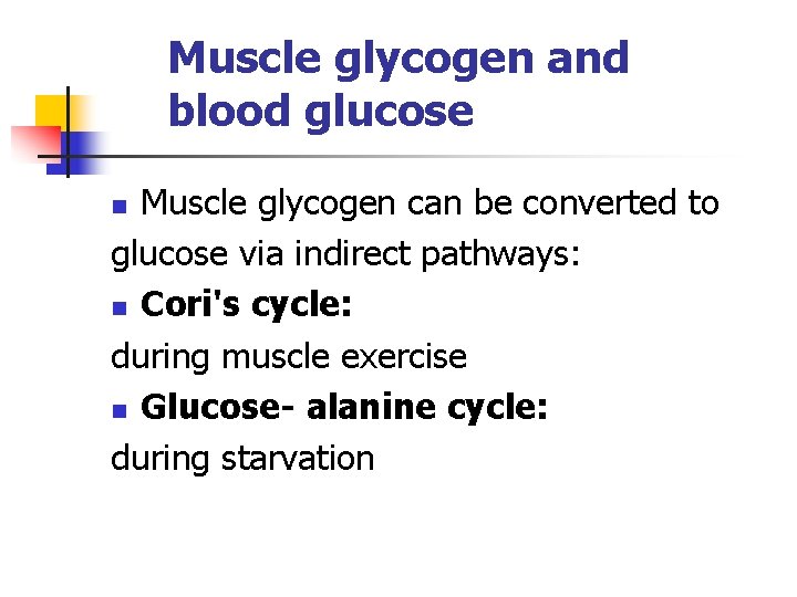 Muscle glycogen and blood glucose Muscle glycogen can be converted to glucose via indirect Muscle glycogen and blood glucose Muscle glycogen can be converted to glucose via indirect