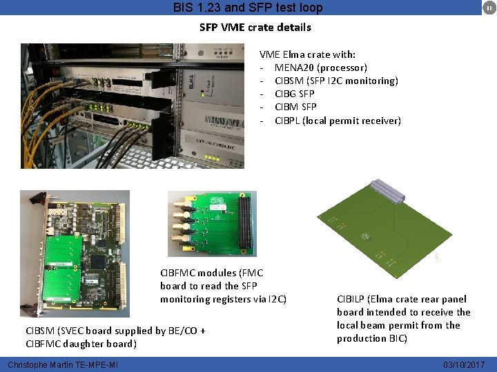BIS 1. 23 and SFP test loop SFP VME crate details VME Elma crate
