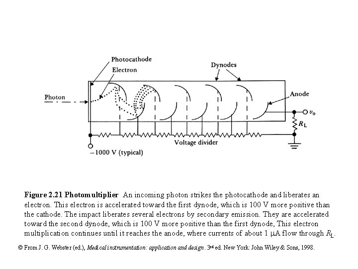 Figure 2. 21 Photomultiplier An incoming photon strikes the photocathode and liberates an electron.