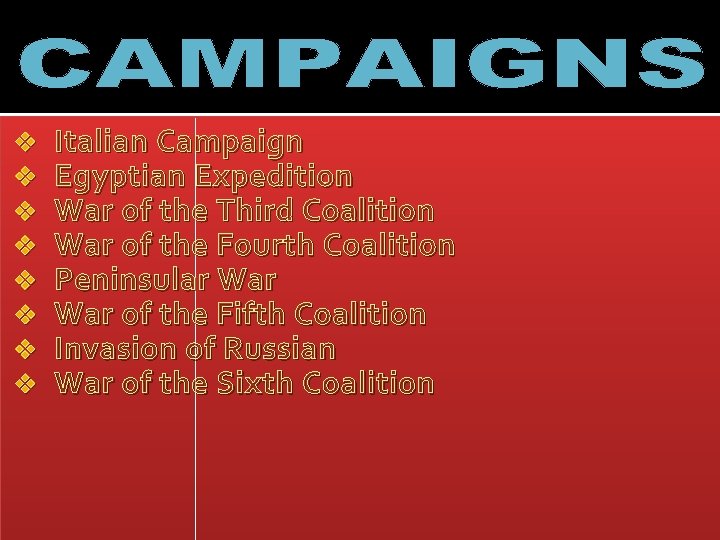 v v v v Italian Campaign Egyptian Expedition War of the Third Coalition War