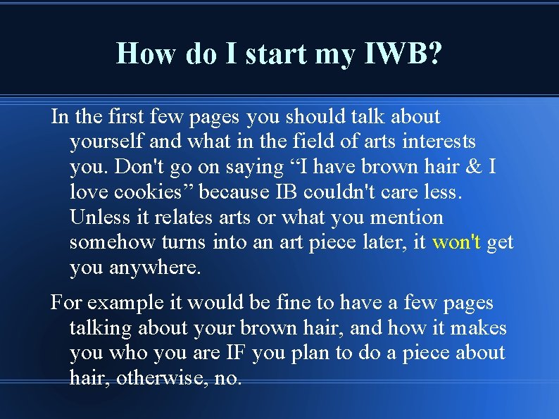 How do I start my IWB? In the first few pages you should talk