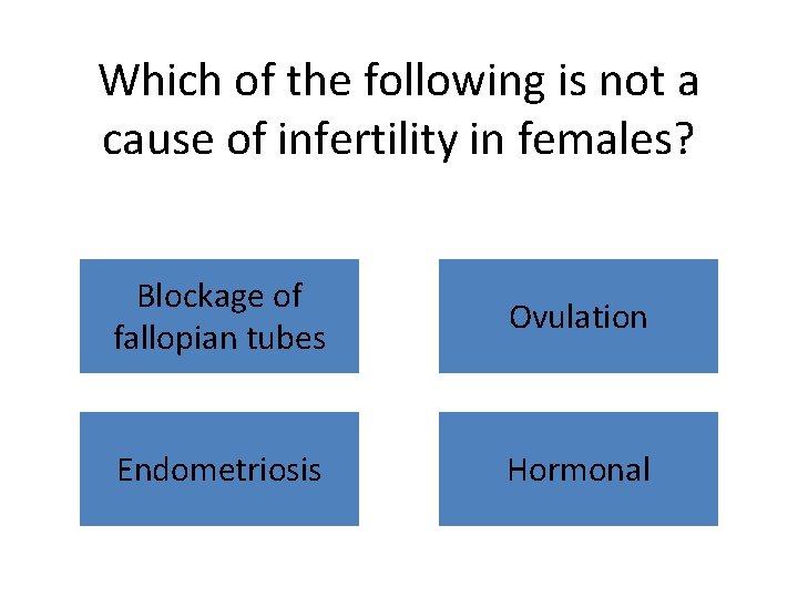 Which of the following is not a cause of infertility in females? Blockage of