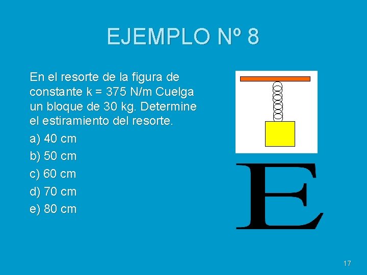 EJEMPLO Nº 8 En el resorte de la figura de constante k = 375