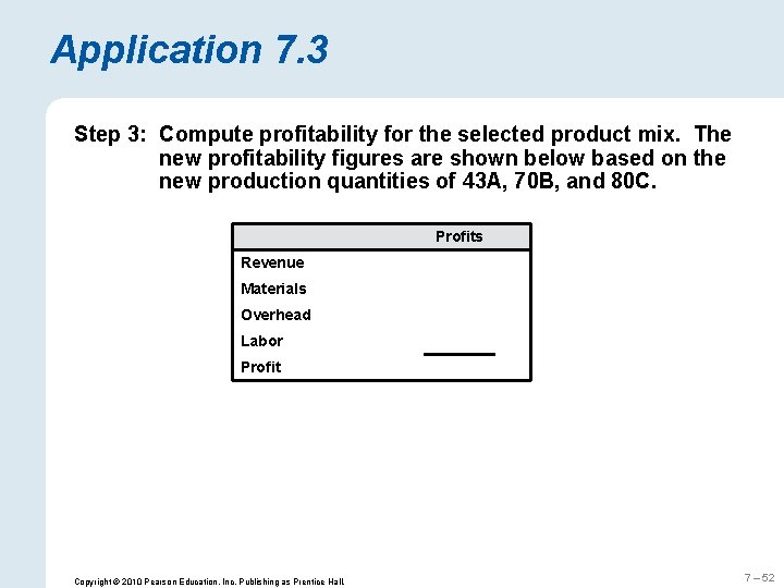 Application 7. 3 Step 3: Compute profitability for the selected product mix. The new