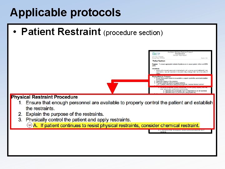 Applicable protocols • Patient Restraint (procedure section) 