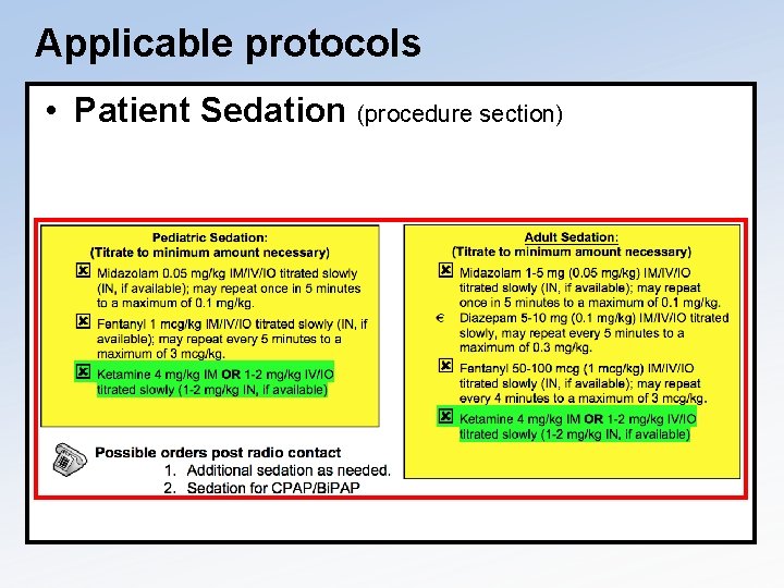 Applicable protocols • Patient Sedation (procedure section) 