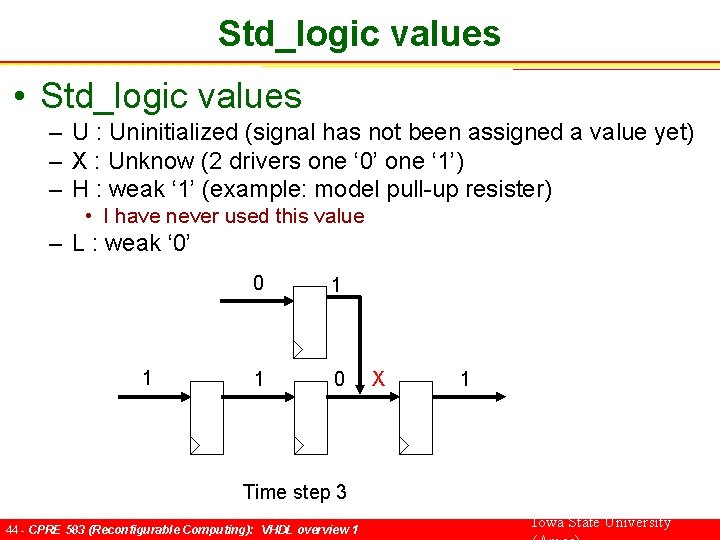 Std_logic values • Std_logic values – U : Uninitialized (signal has not been assigned