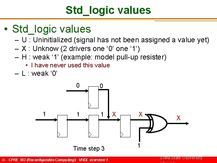 Std_logic values • Std_logic values – U : Uninitialized (signal has not been assigned