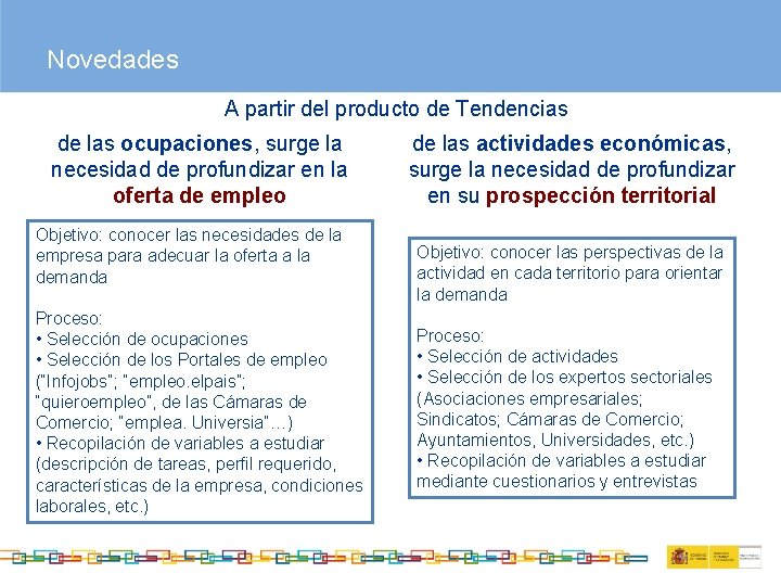 Novedades A partir del producto de Tendencias de las ocupaciones, surge la necesidad de
