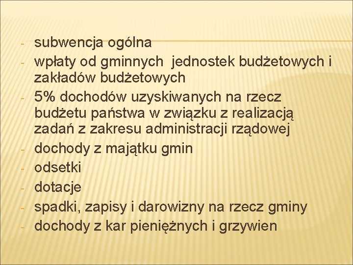 - - subwencja ogólna wpłaty od gminnych jednostek budżetowych i zakładów budżetowych 5% dochodów