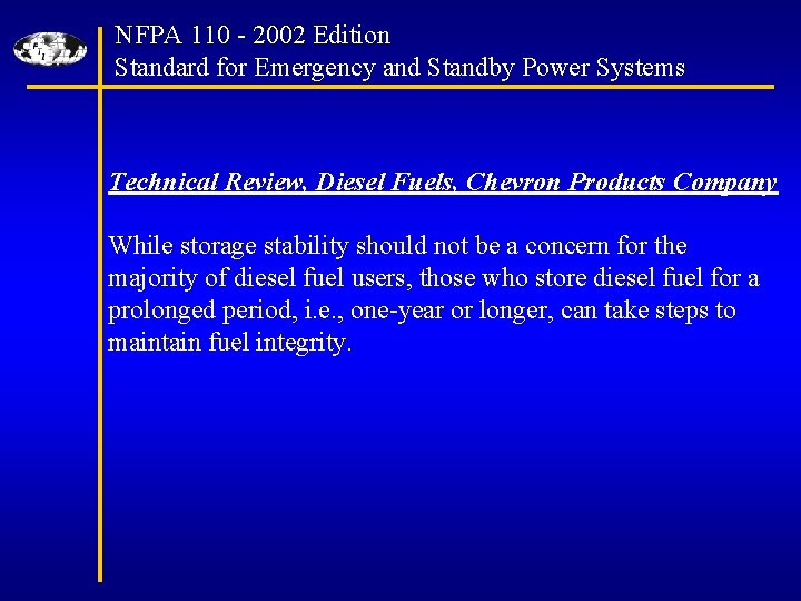 NFPA 110 - 2002 Edition Standard for Emergency and Standby Power Systems Technical Review,