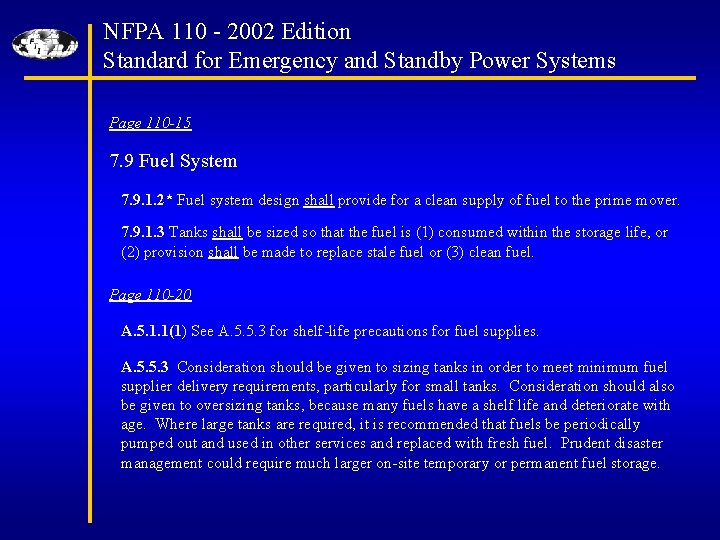 NFPA 110 - 2002 Edition Standard for Emergency and Standby Power Systems Page 110