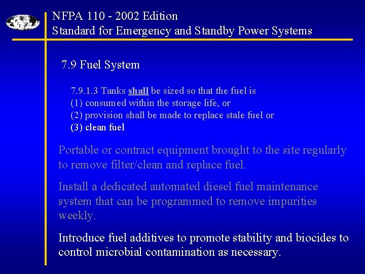 NFPA 110 - 2002 Edition Standard for Emergency and Standby Power Systems 7. 9