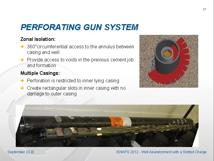 17 PERFORATING GUN SYSTEM Zonal Isolation: 360°circumferential access to the annulus between casing and