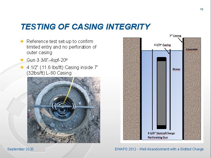 18 TESTING OF CASING INTEGRITY Reference test set-up to confirm limited entry and no