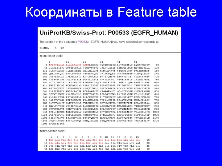 Координаты в Feature table 