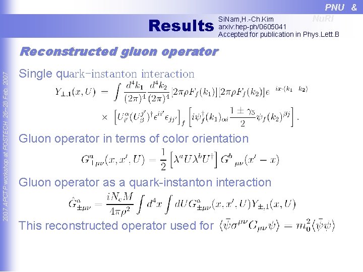 Results Si. Nam, H. -Ch. Kim arxiv: hep-ph/0605041 Accepted for publication in Phys. Lett.