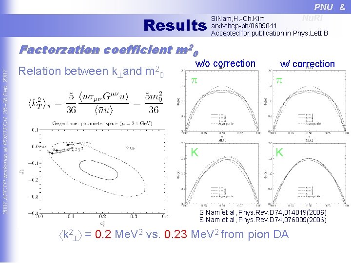 Results 2007 APCTP workshop at POSTECH 26~28 Feb. 2007 Factorzation coefficient m 20 Relation