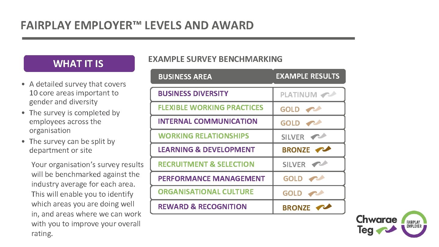 FAIRPLAY EMPLOYER™ LEVELS AND AWARD WHAT IT IS • A detailed survey that covers