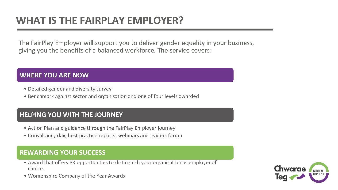 WHAT IS THE FAIRPLAY EMPLOYER? The Fair. Play Employer will support you to deliver