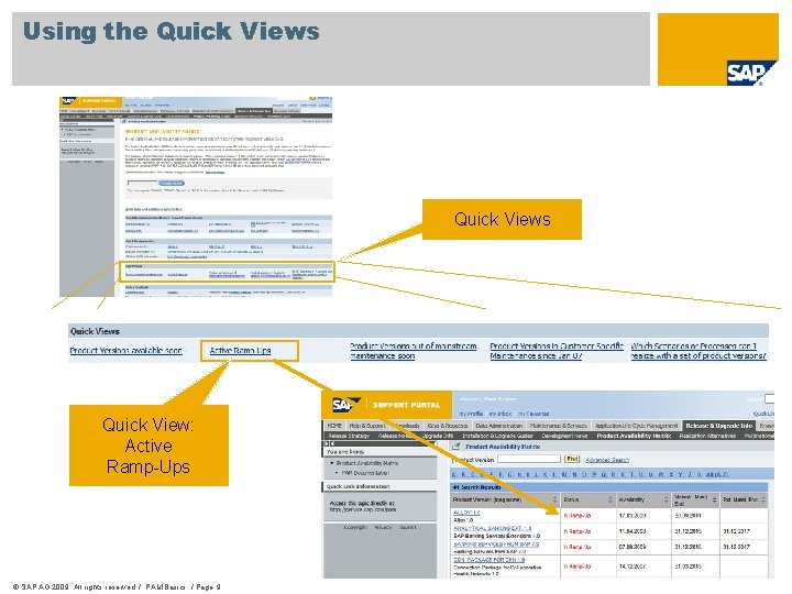 Using the Quick Views Quick View: Active Ramp-Ups © SAP AG 2009. All rights