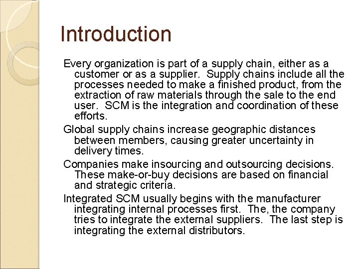 Introduction Every organization is part of a supply chain, either as a customer or