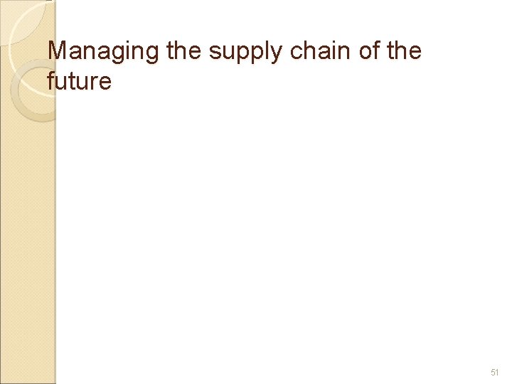 Managing the supply chain of the future 51 