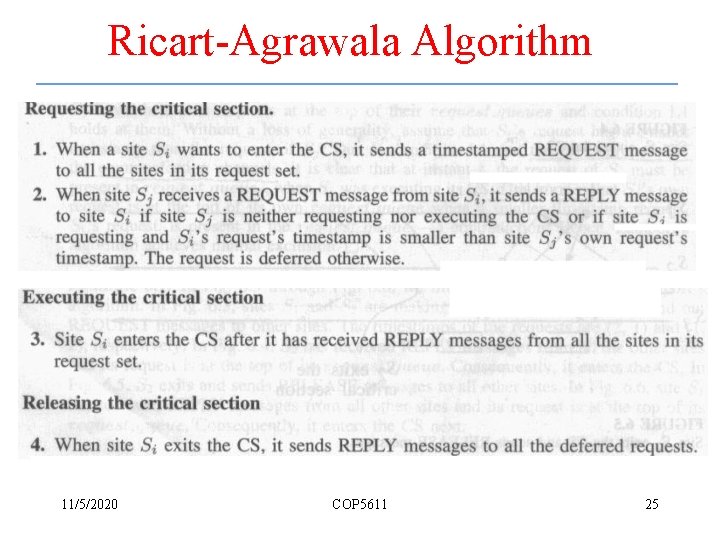 Ricart-Agrawala Algorithm 11/5/2020 COP 5611 25 