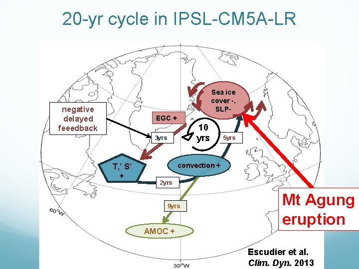 20 -yr cycle in IPSL-CM 5 A-LR Sea ice cover -, SLP- negative delayed