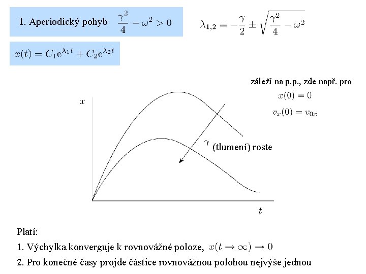 1. Aperiodický pohyb záleží na p. p. , zde např. pro (tlumení) roste Platí: