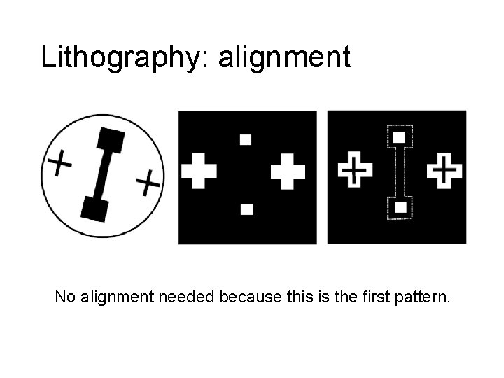 Lithography: alignment No alignment needed because this is the first pattern. 