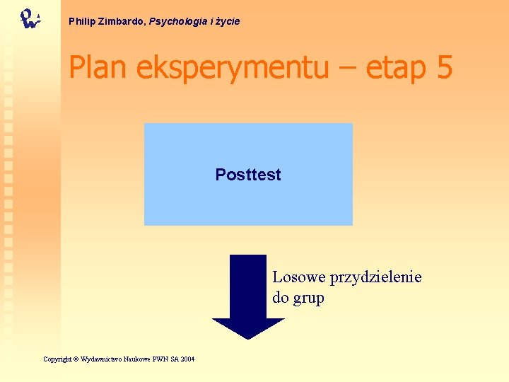 Philip Zimbardo, Psychologia i życie Plan eksperymentu – etap 5 Posttest Losowe przydzielenie do