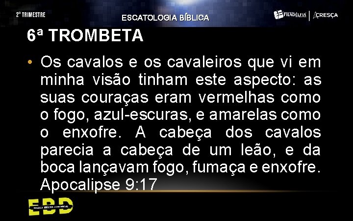 ESCATOLOGIA BÍBLICA 6ª TROMBETA • Os cavalos e os cavaleiros que vi em minha