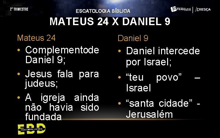 ESCATOLOGIA BÍBLICA MATEUS 24 X DANIEL 9 Mateus 24 Daniel 9 • Complemento de