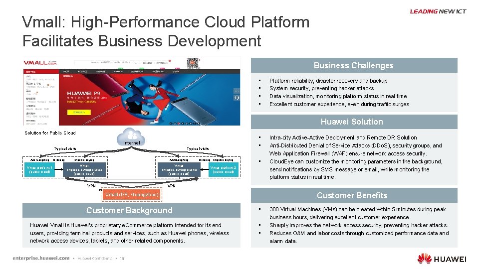 Vmall: High-Performance Cloud Platform Facilitates Business Development Business Challenges • • Platform reliability; disaster