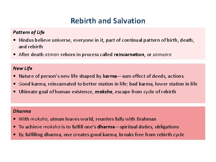 Rebirth and Salvation Pattern of Life • Hindus believe universe, everyone in it, part