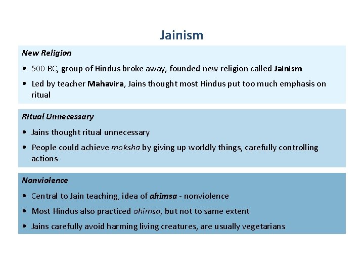 Jainism New Religion • 500 BC, group of Hindus broke away, founded new religion