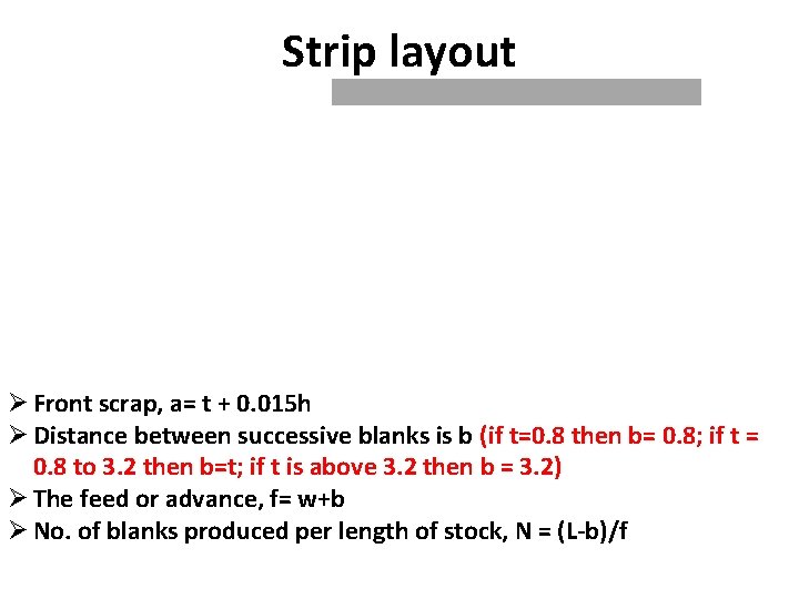 Strip layout Ø Front scrap, a= t + 0. 015 h Ø Distance between