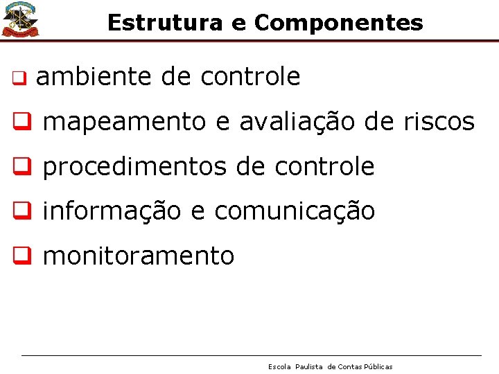 Estrutura e Componentes q ambiente de controle q mapeamento e avaliação de riscos q