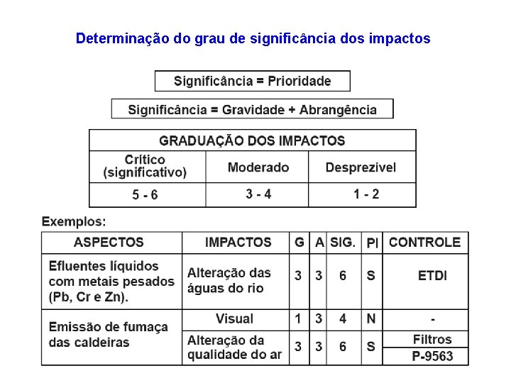 Determinação do grau de significância dos impactos 