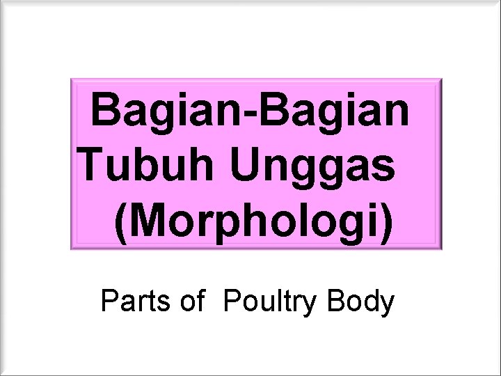 Bagian-Bagian Tubuh Unggas (Morphologi) Parts of Poultry Body Bagian-Bagian Tubuh Unggas (Morphologi) Parts of Poultry Body