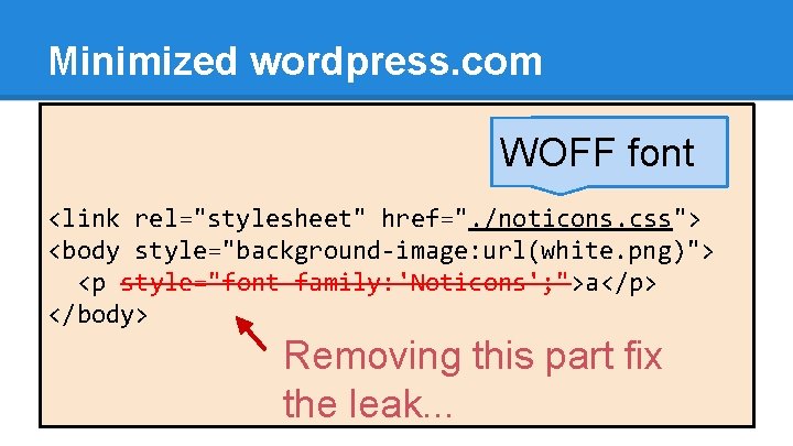 Minimized wordpress. com WOFF font <link rel="stylesheet" href=". /noticons. css"> <body style="background-image: url(white. png)">