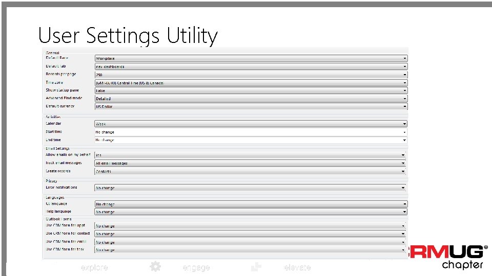 User Settings Utility explore engage elevate 